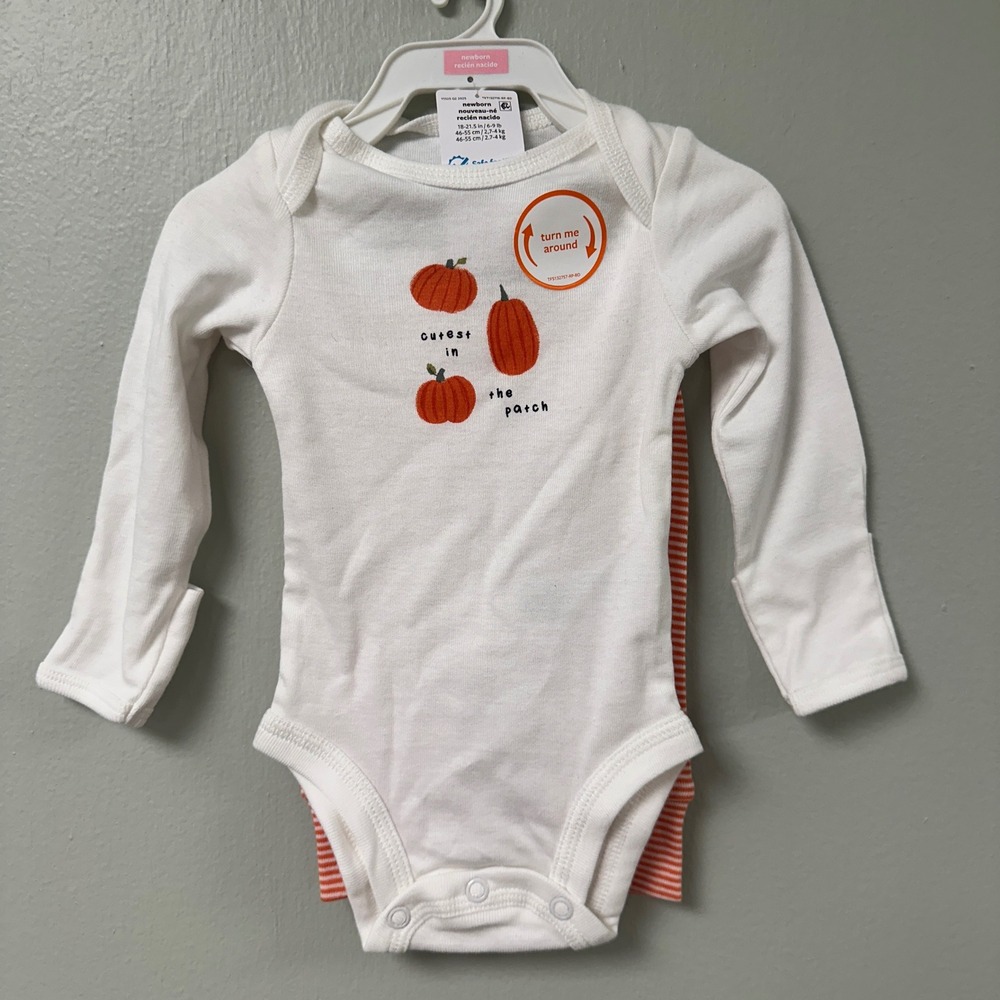 Carters Just One You Newborn Pumpkin Bodysuit and Striped Pants Set NWT